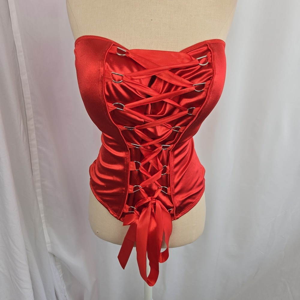 Spirit Halloween Red Satin Corset Top Size 1X Lace Up Front Glam Halloween